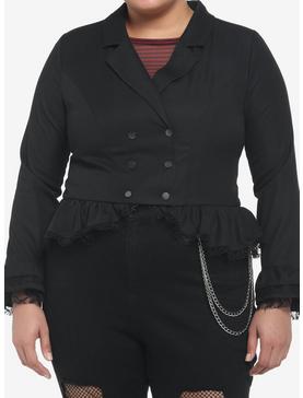 Black Ruffle Peplum Girls Jacket Plus Size, , hi-res