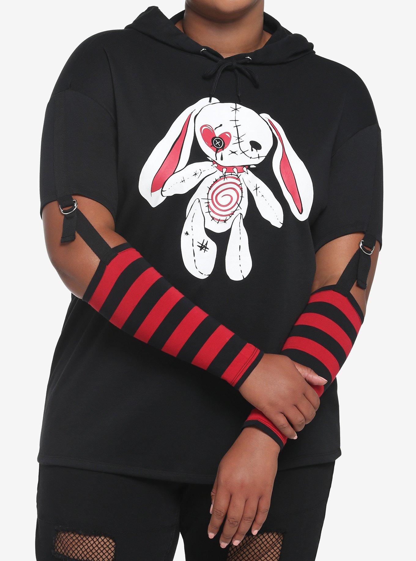 Black & Red Bunny Girls Detachable Sleeve Hoodie Plus Size Hot Topic