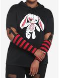 Black & Red Bunny Girls Detachable Sleeve Hoodie Plus Size, BLACK, hi-res
