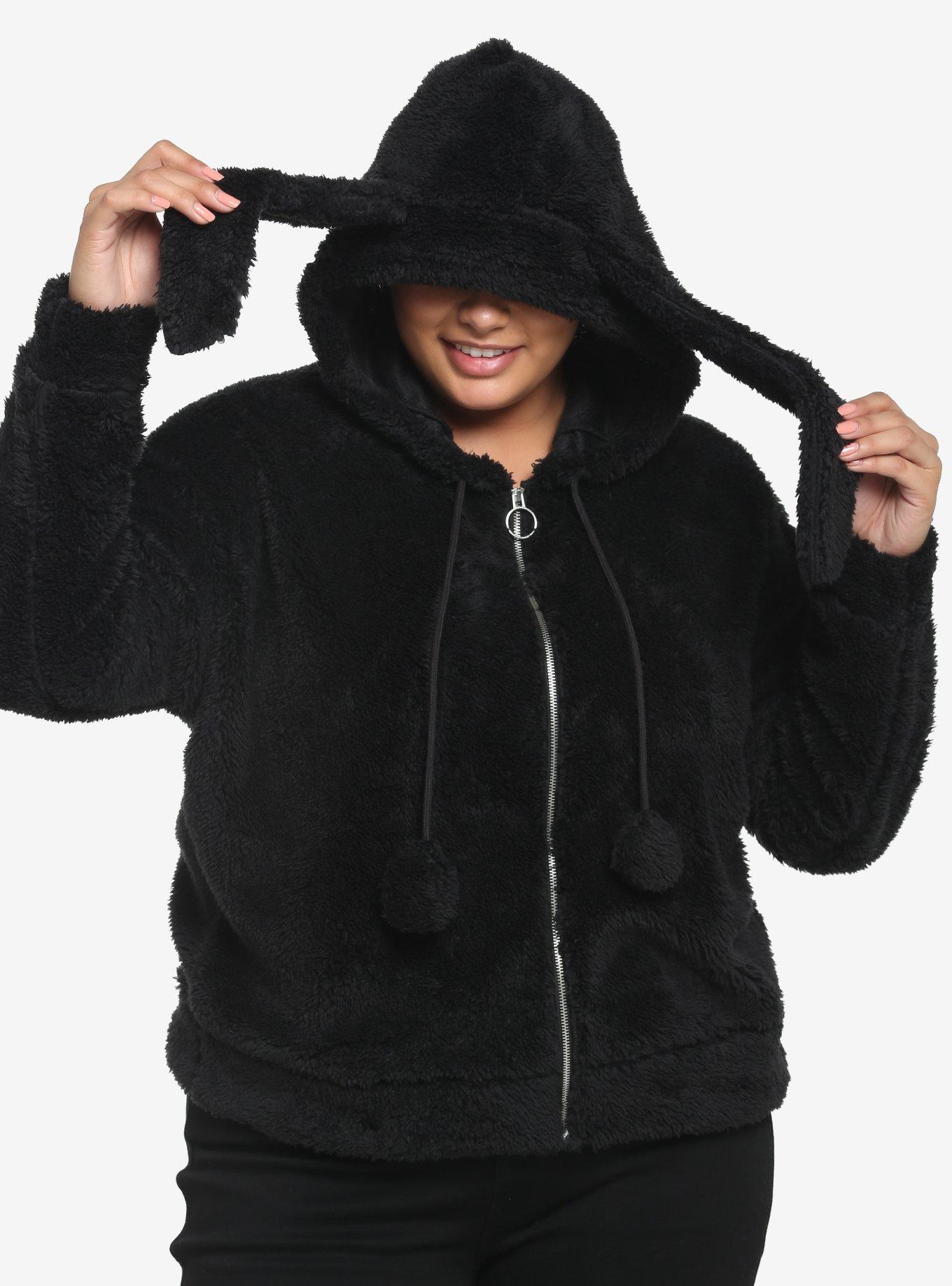 Fluffy cheap black hoodie