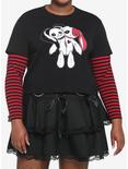 Black & Red Stripe Bunny Girls Crop Twofer Plus Size, BLACK, hi-res