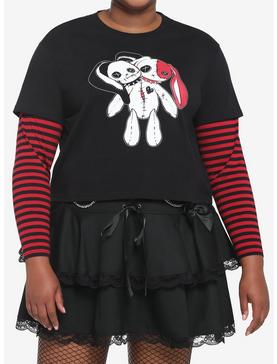 Black & Red Stripe Bunny Girls Crop Twofer Plus Size, , hi-res