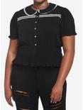 Black Smock Girls Crop Woven Button-Up Plus Size, BLACK, hi-res