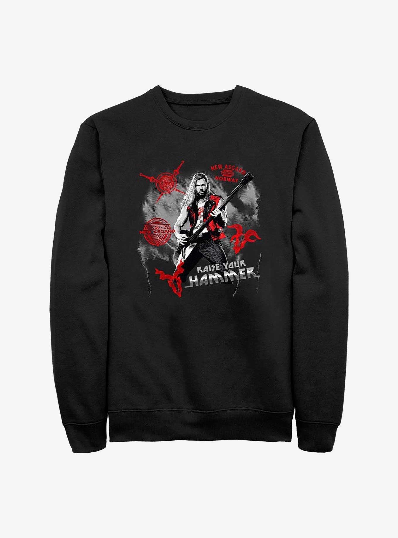 Marvel Thor: Love And Thunder Rock God Raise Your Hammer Sweatshirt, BLACK, hi-res