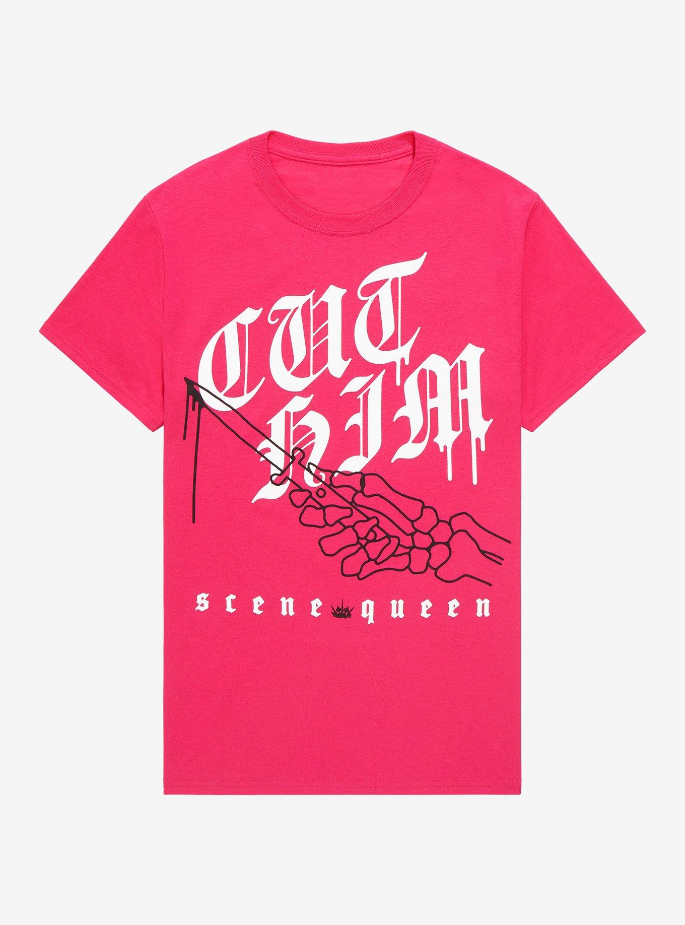 Scene Queen Cut Him Boyfriend Fit Girls T-Shirt, PINK, hi-res