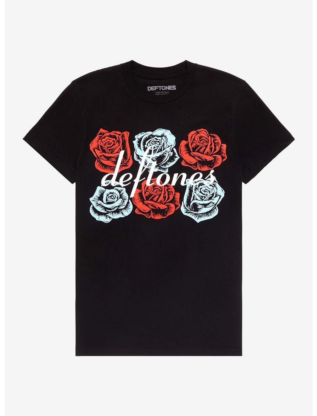 Deftones Red & Blue Roses Boyfriend Fit Girls T-Shirt, BLACK, hi-res