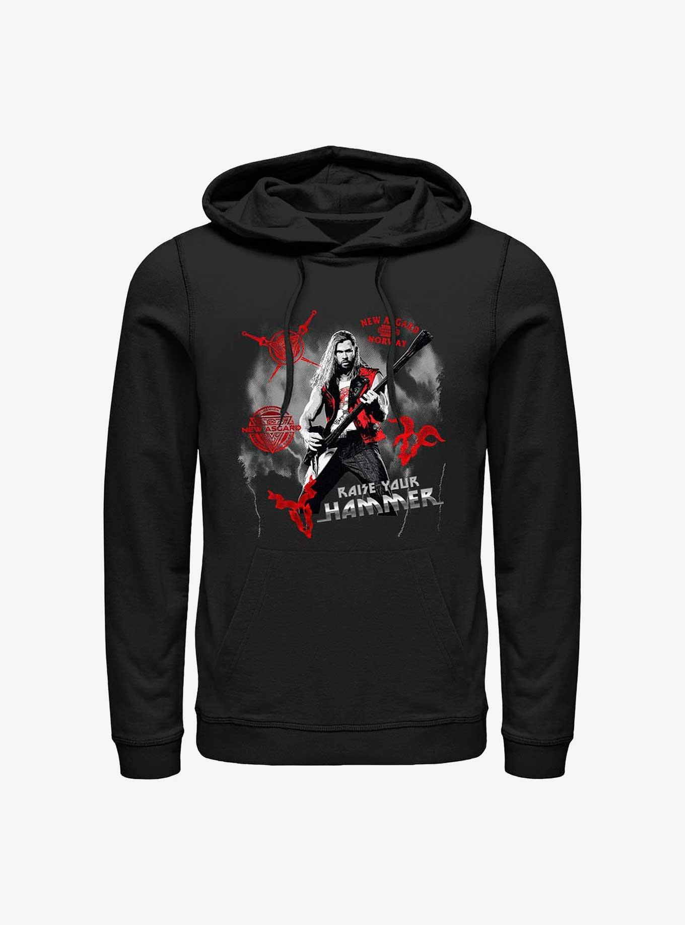 Marvel Thor: Love And Thunder Rock God Raise Your Hammer Hoodie, BLACK, hi-res