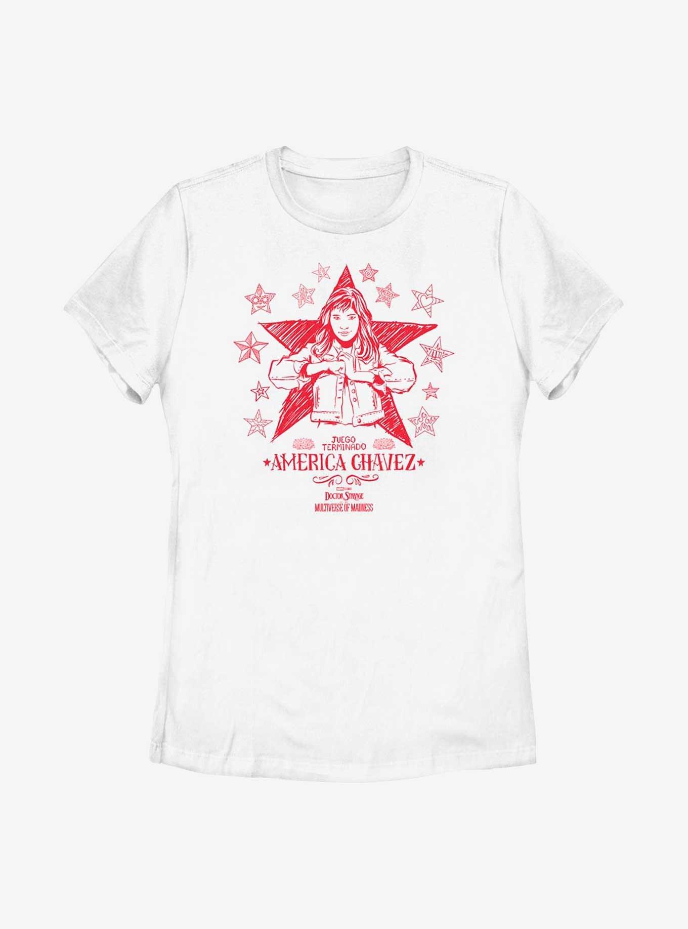 Marvel Doctor Strange In The Multiverse Of Madness Doodle America Chavez Womens T-Shirt, WHITE, hi-res