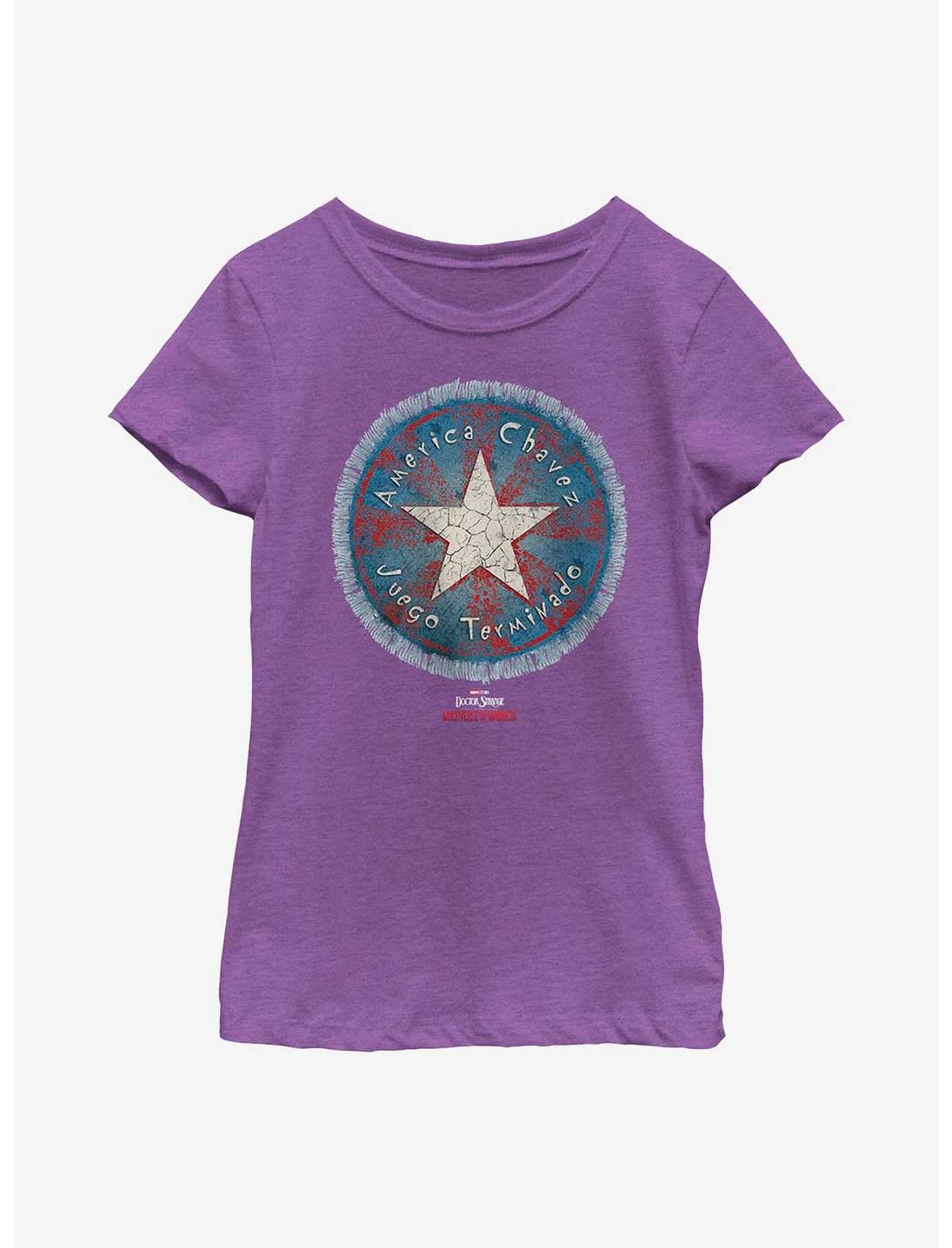 Marvel Doctor Strange In The Multiverse Of Madness America Chavez Badge Youth Girls T-Shirt, PURPLE BERRY, hi-res