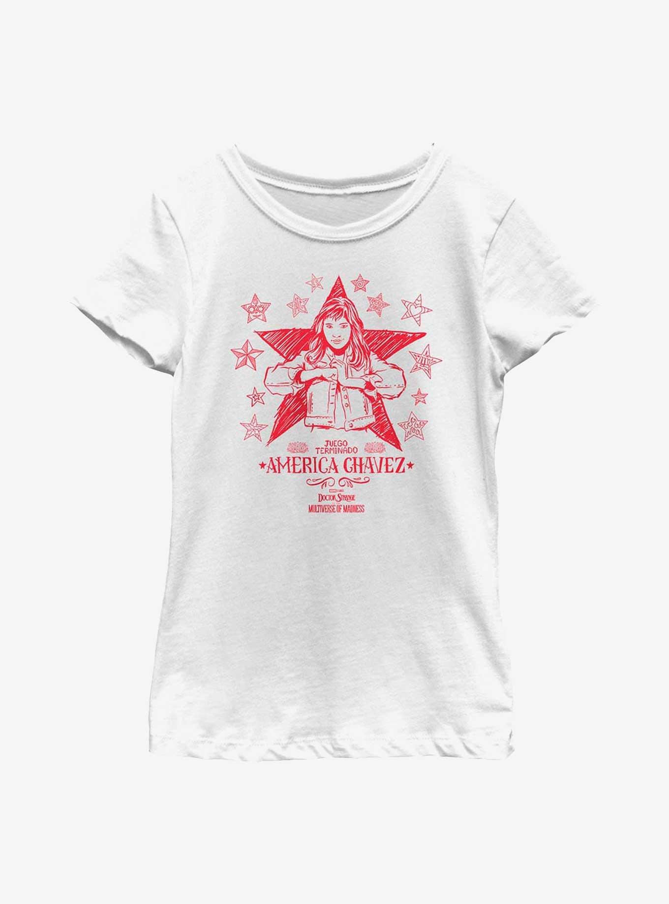 Marvel Doctor Strange In The Multiverse Of Madness Doodle America Chavez Youth Girls T-Shirt, WHITE, hi-res