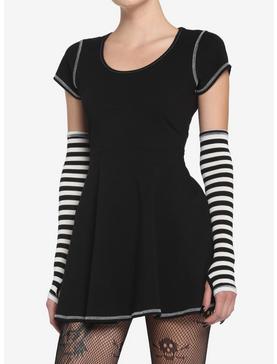Black & White Contrast Stitch Skater Dress With Arm Warmers, , hi-res