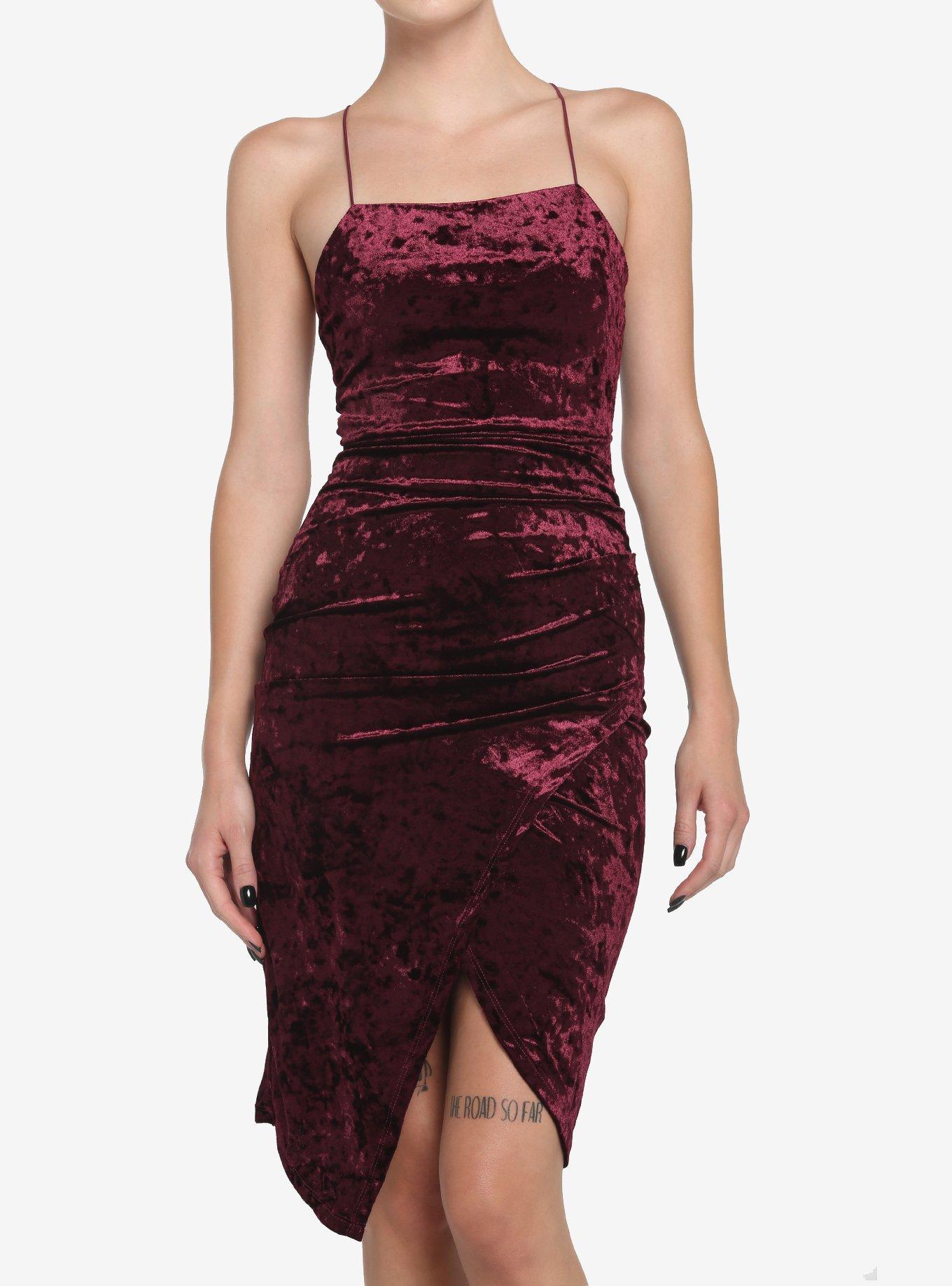 Burgundy Crushed Velvet Wrap Dress, MULTI, hi-res