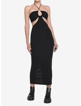 Black Halter Cutout Maxi Dress, , hi-res