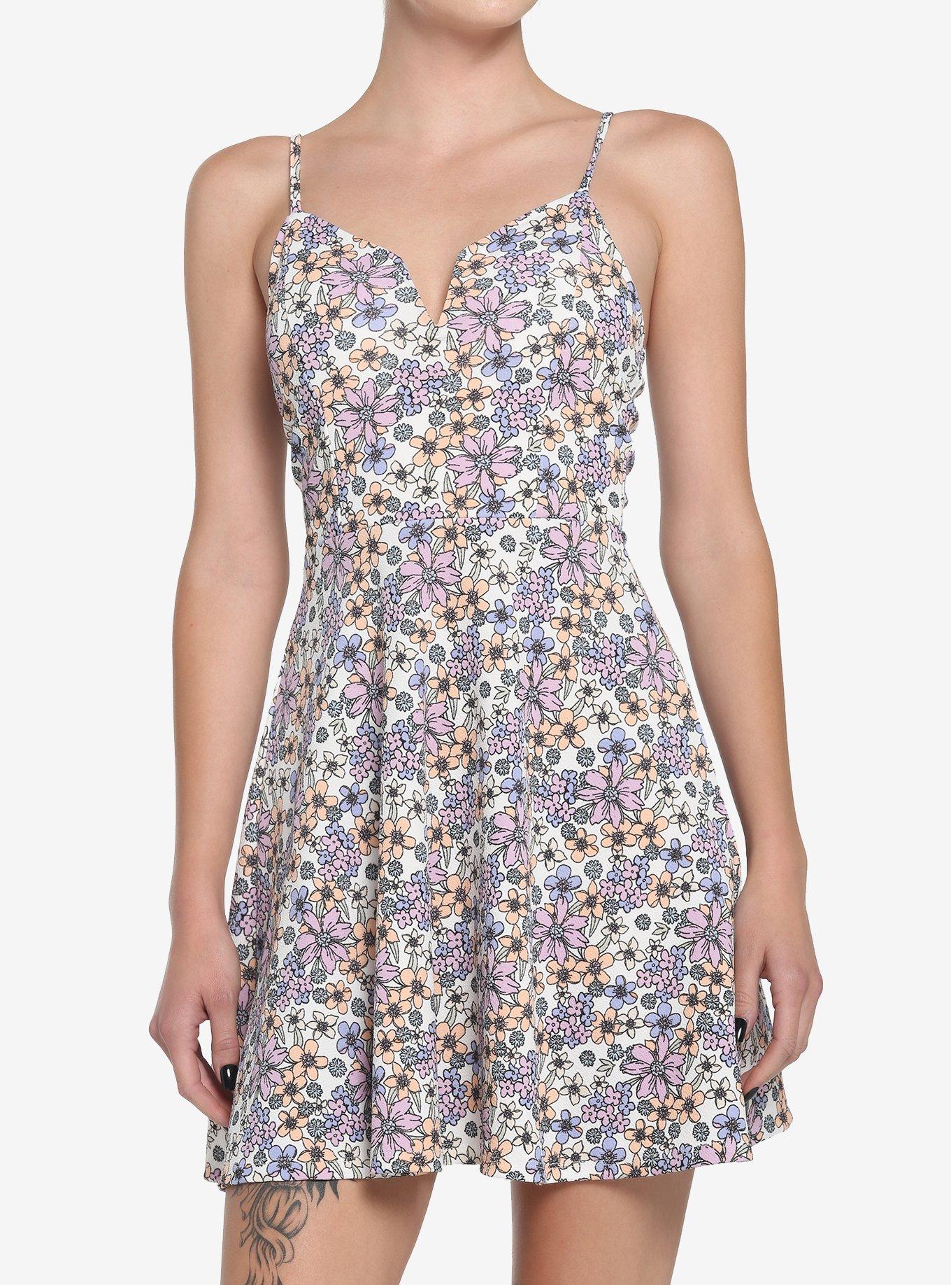Pastel Flowers Skater Dress, IVORY, hi-res