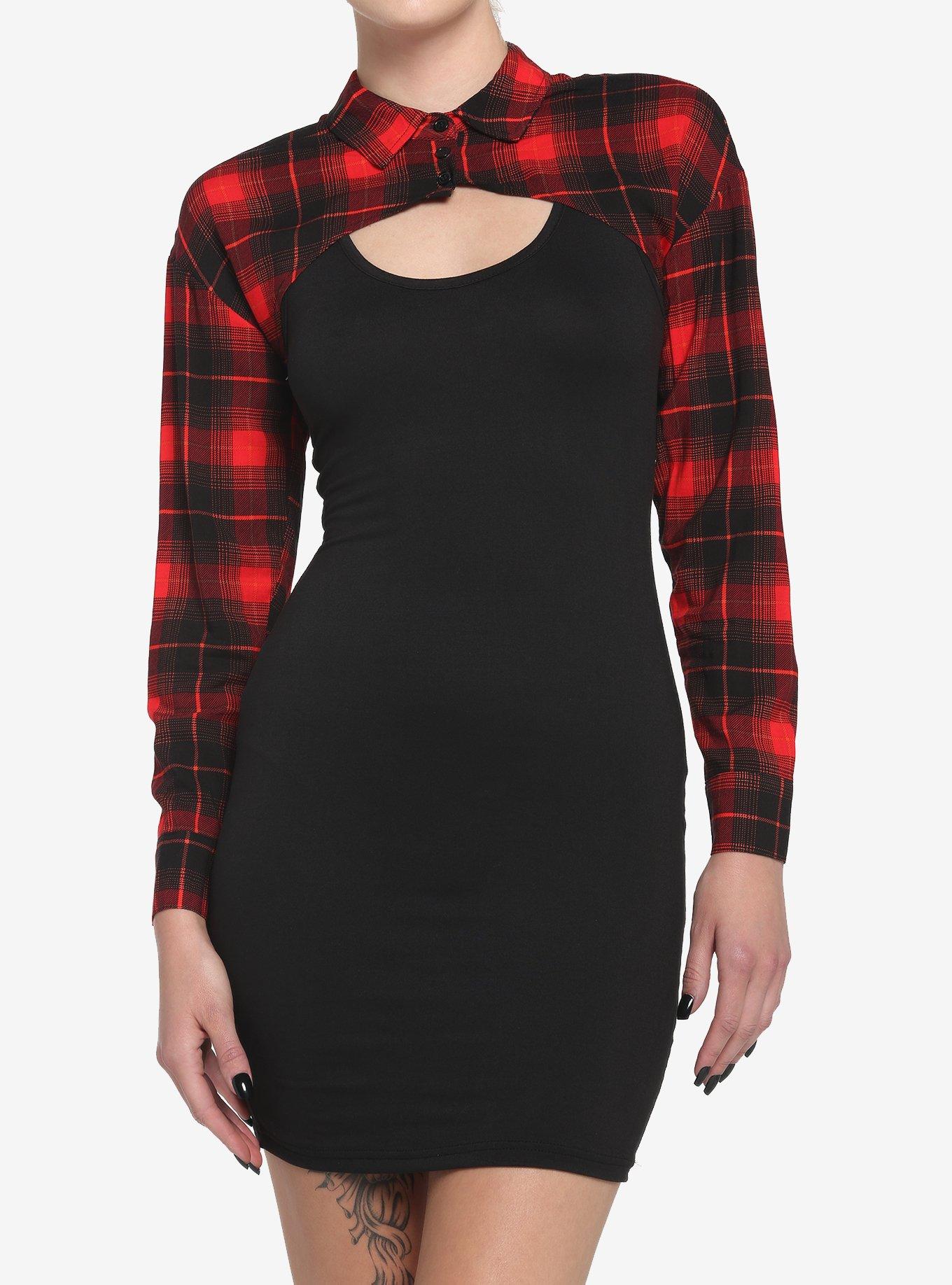 Red Plaid & Black TwoFer Mini Dress | Hot Topic