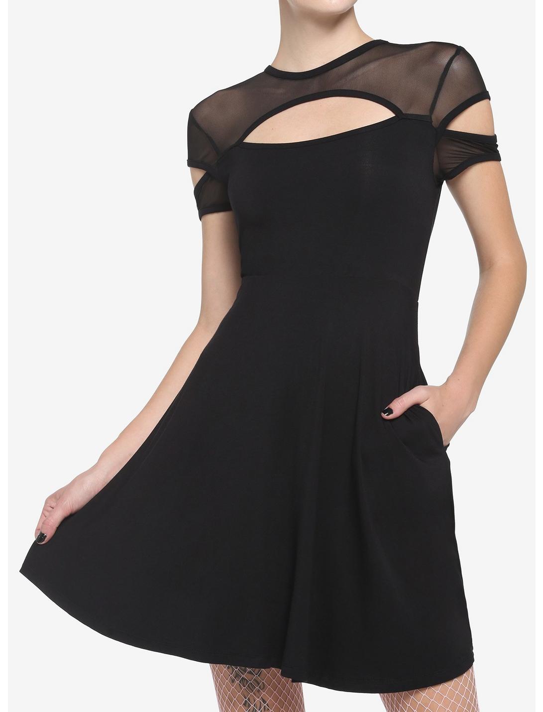 Black Fishnet Cutout Dress, BLACK, hi-res