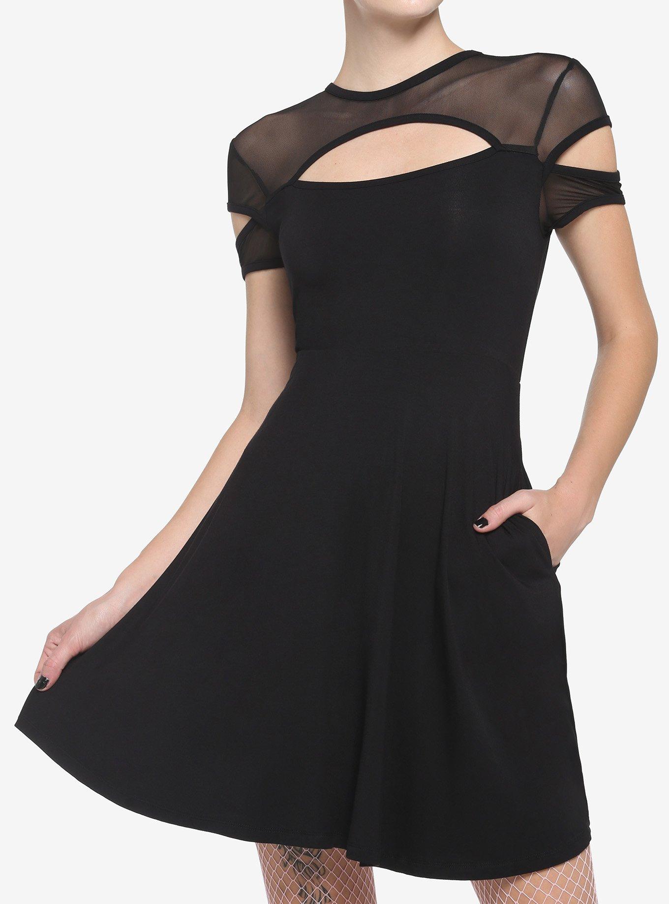 Black Fishnet Cutout Dress, BLACK, hi-res