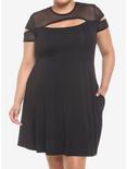 Black Fishnet Cutout Dress Plus Size, BLACK, hi-res