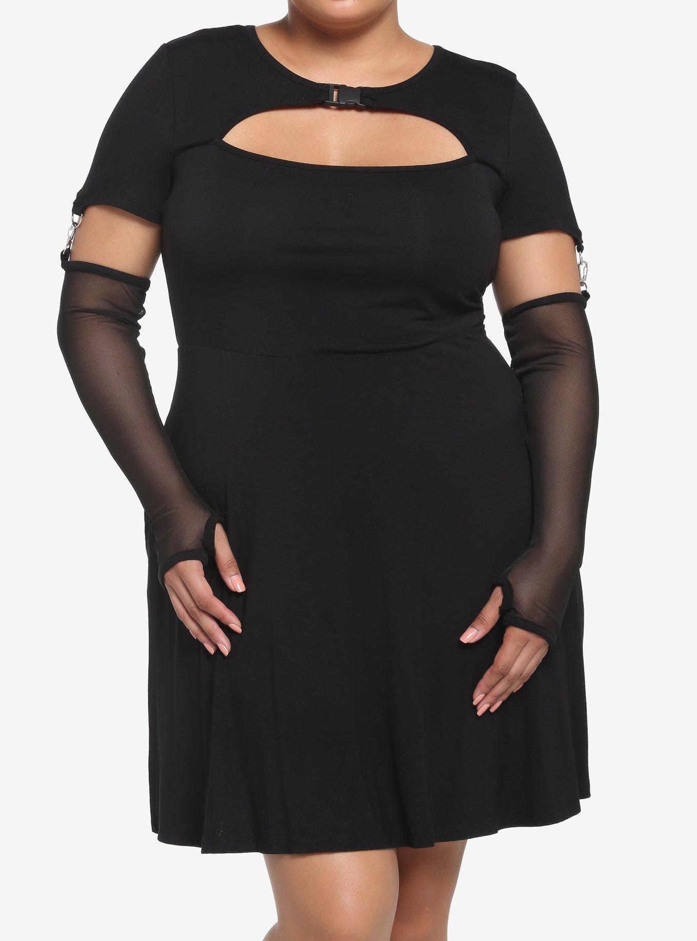 Black Cutout Skater Dress With Arm Warmers Plus Size Hot Topic