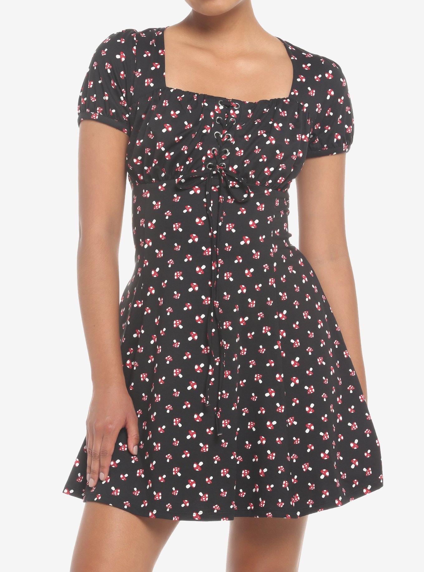 Black Mushroom Empire Dress, BLACK, hi-res