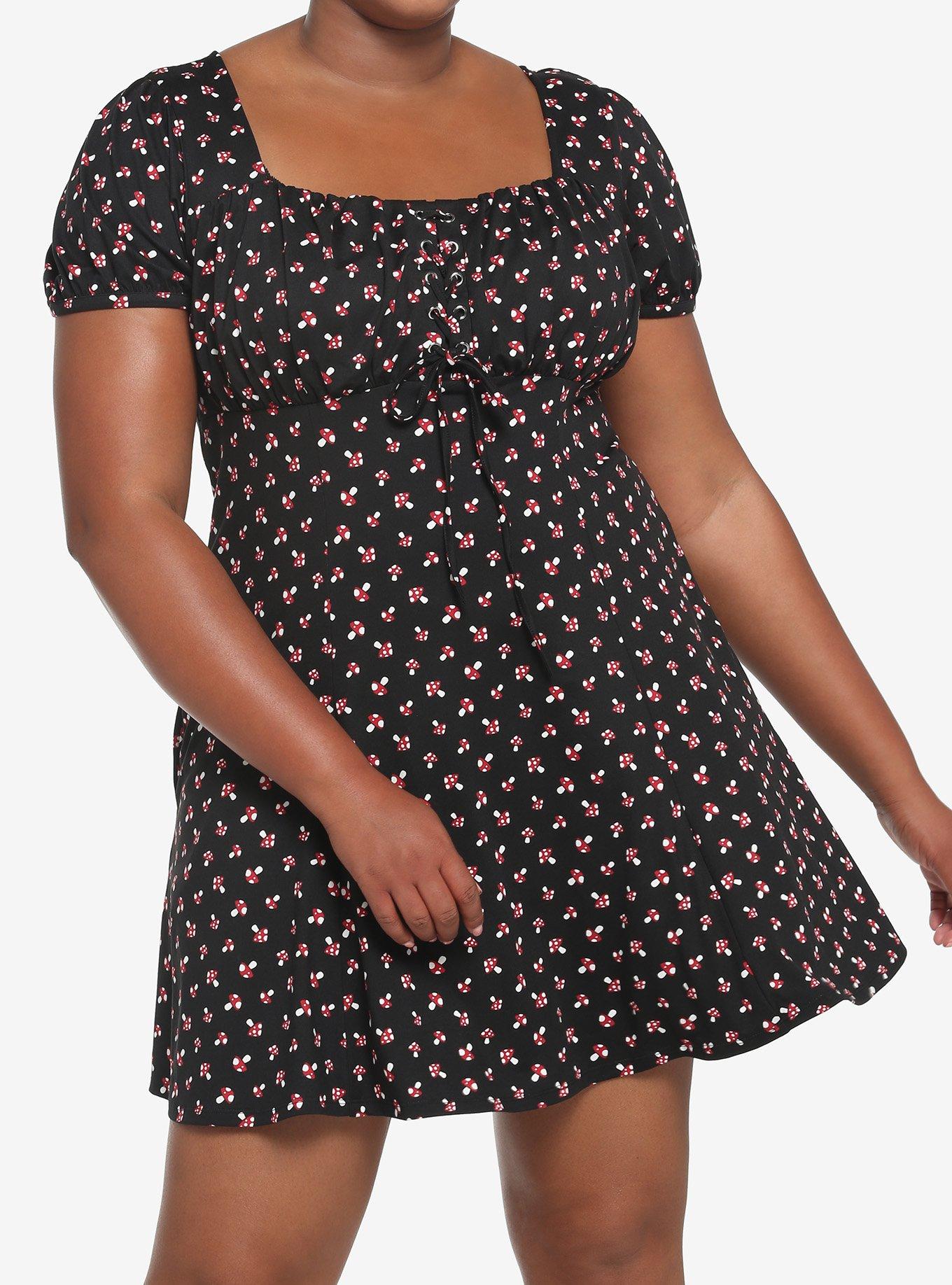 Black Mushroom Empire Dress Plus Size, BLACK, hi-res