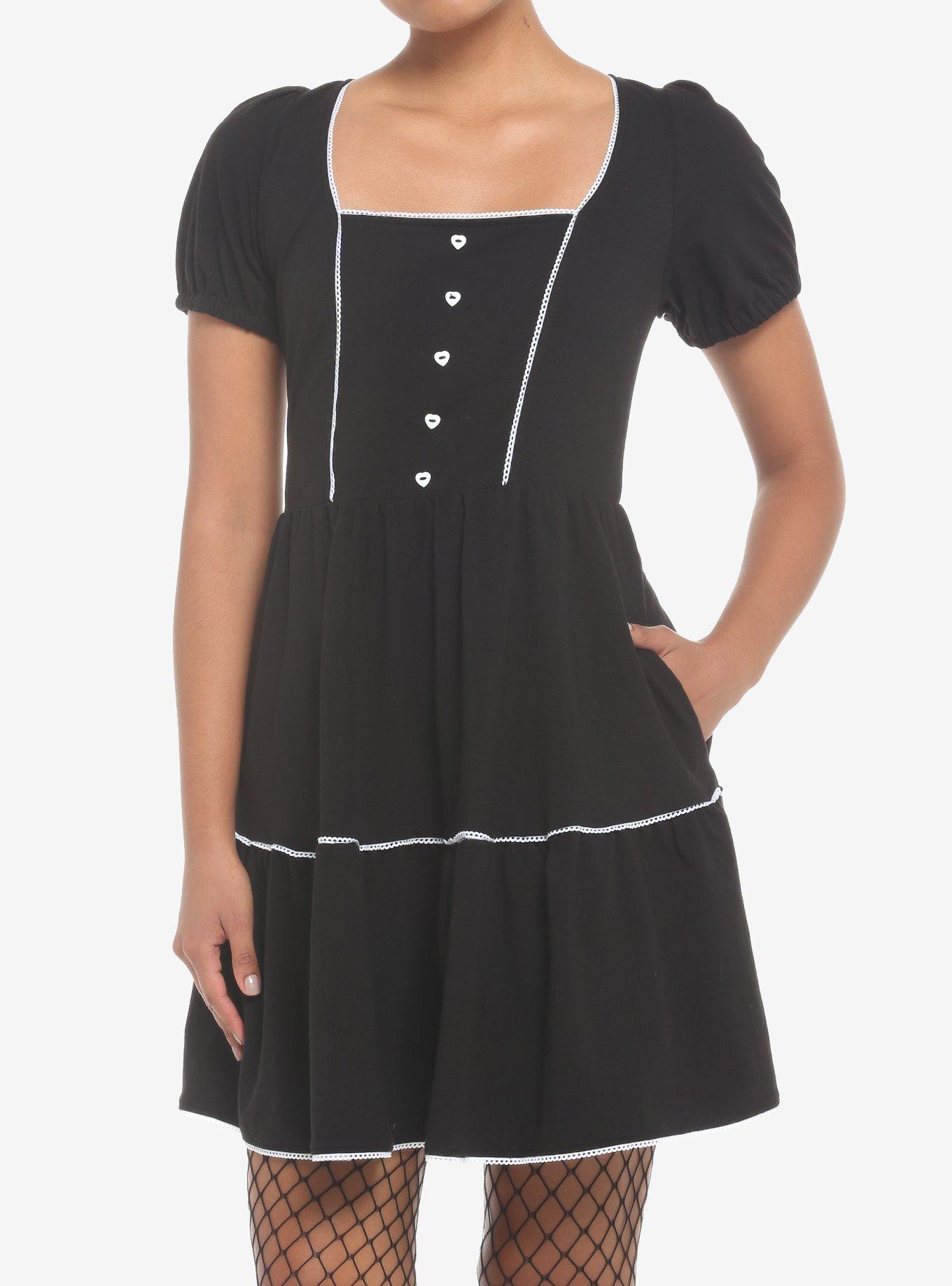 Black Square Neck Tiered Dress | Hot Topic