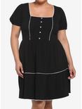 Black Square Neck Tiered Dress Plus Size, BLACK, hi-res