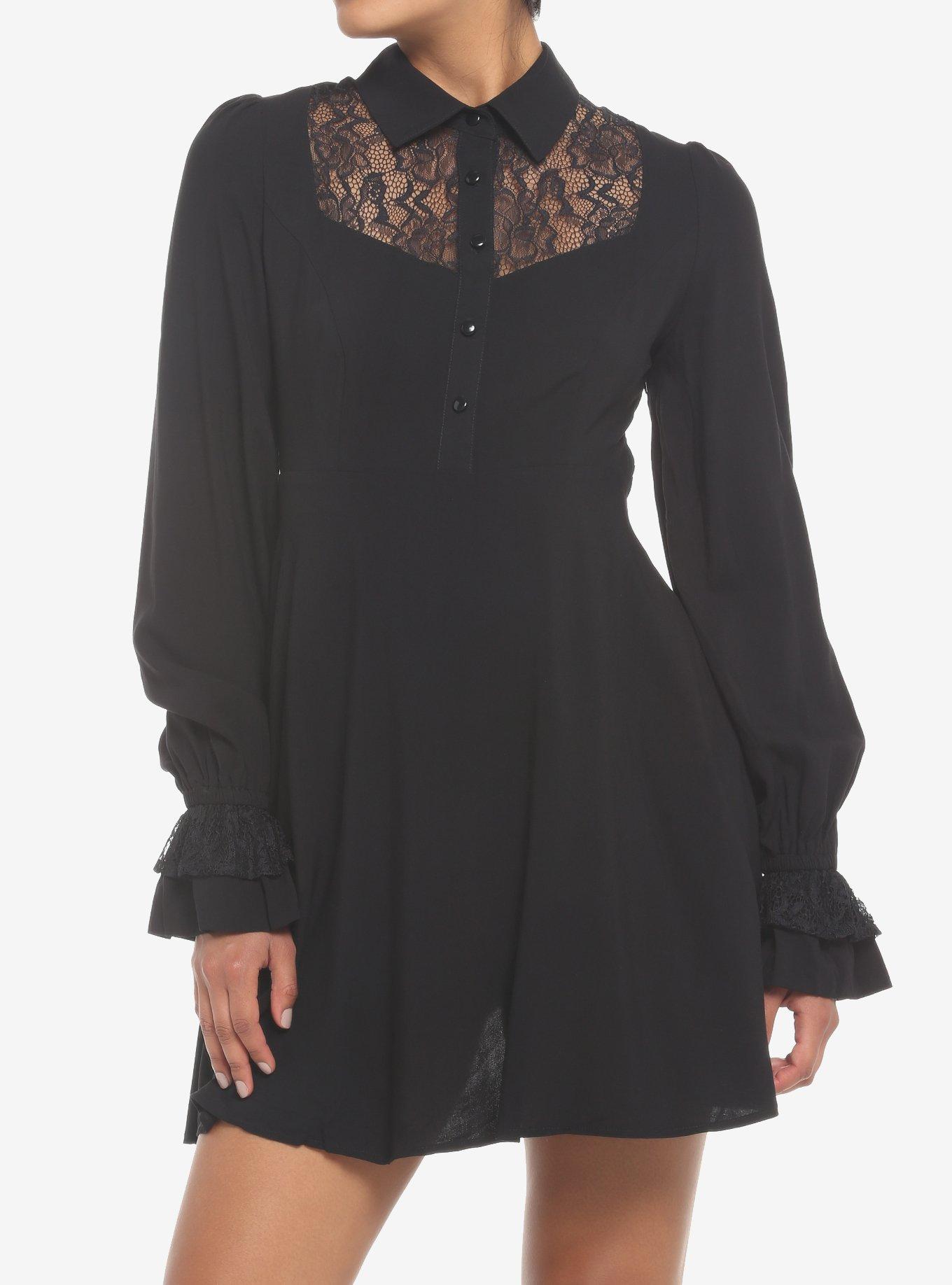 Black Lace Collared Dress, , hi-res