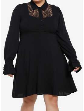 Black Lace Collared Dress Plus Size, , hi-res