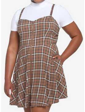 Brown Plaid Twofer Dress Plus Size, , hi-res