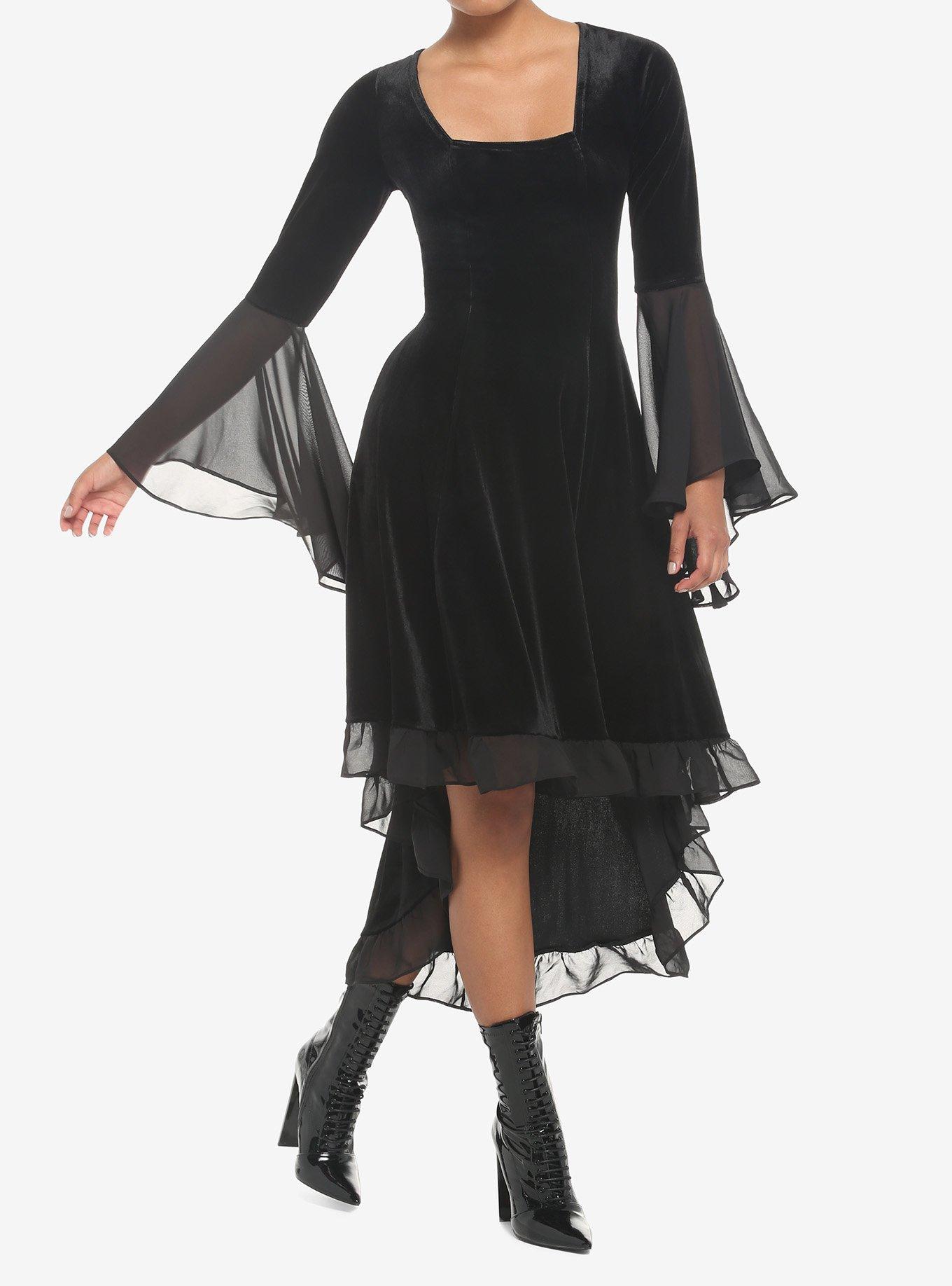 Black velvet shop bell sleeve dress