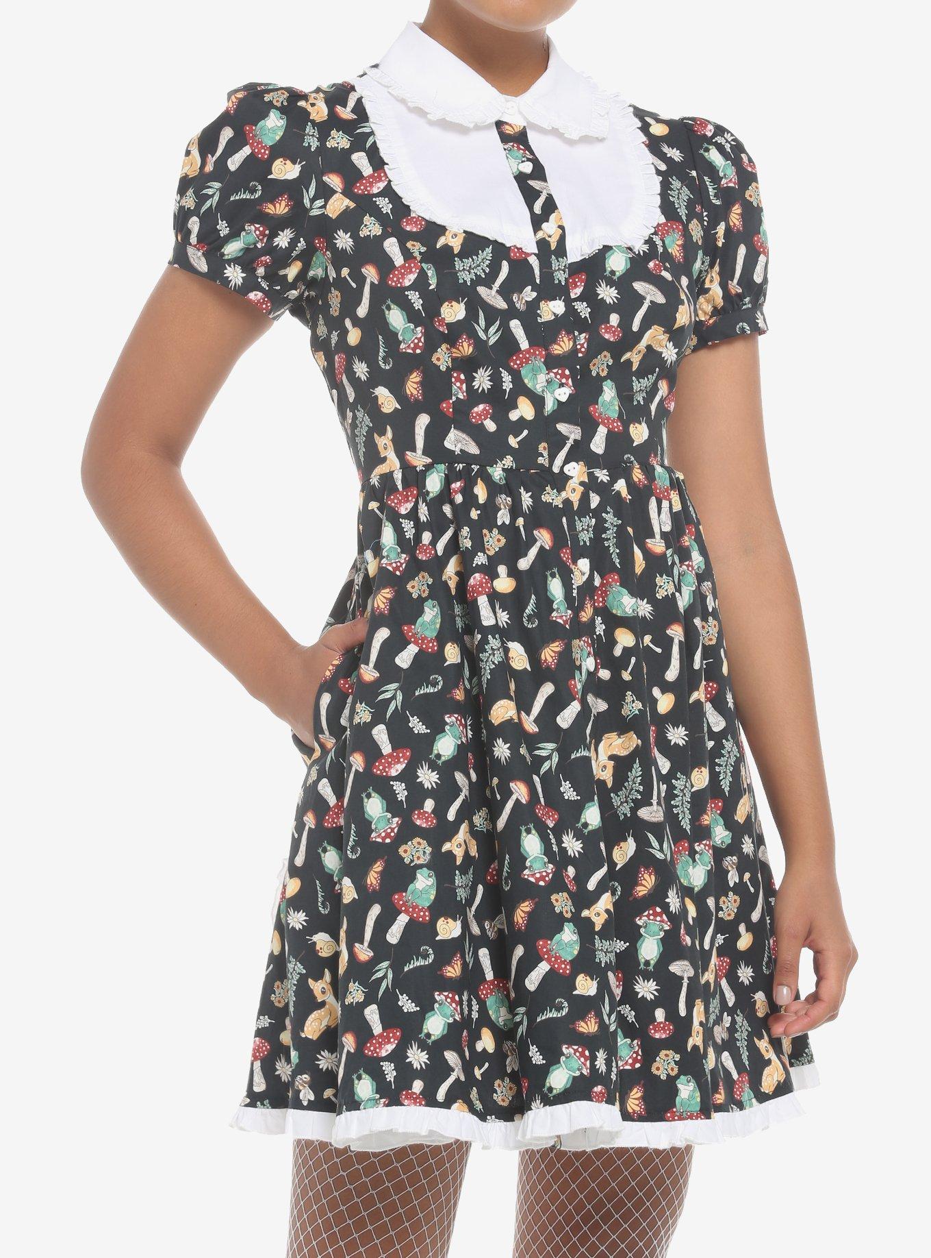 Cottage Critters Collar Dress, BLACK, hi-res