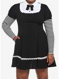 Black & White Stripe Twofer Dress Plus Size, BLACK, hi-res