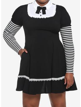 Black & White Stripe Twofer Dress Plus Size, , hi-res