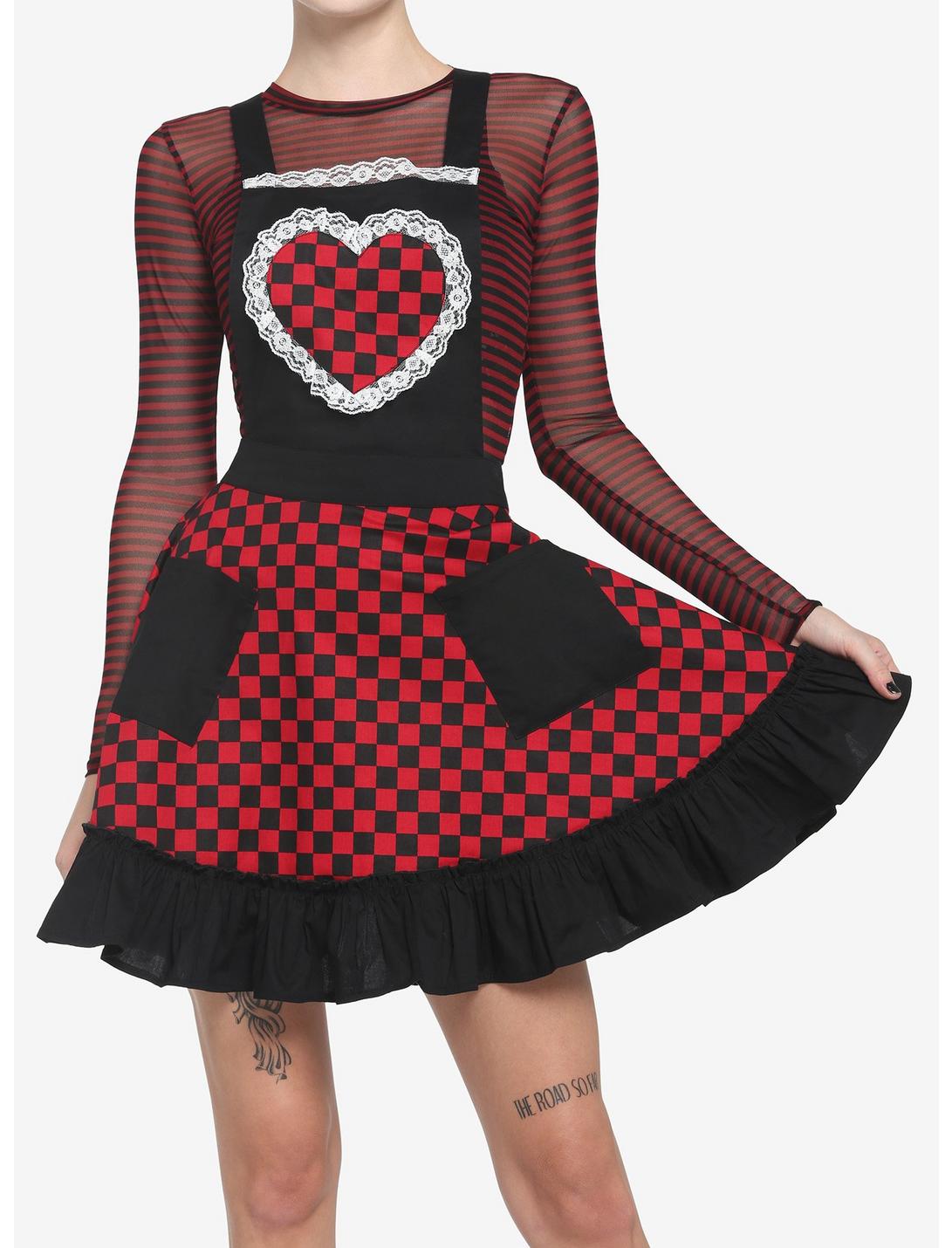 Black & Red Checkered Heart Skirtall, CHECKERED, hi-res