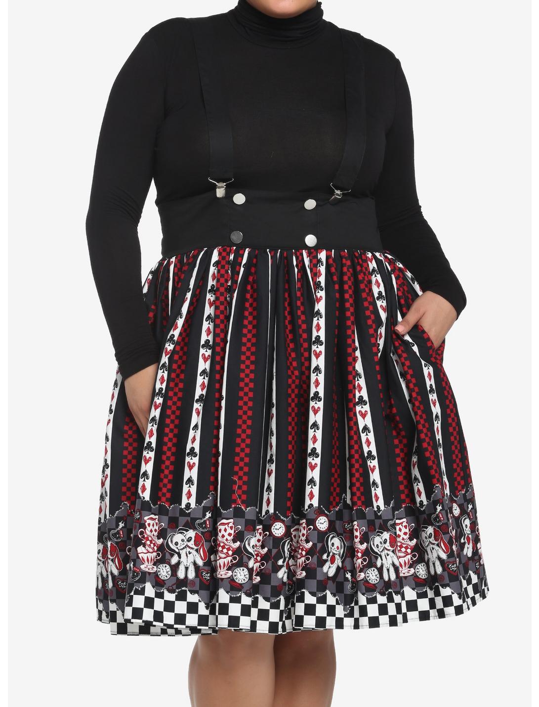 Mad Tea Party Stripe Suspender Skirt Plus Size, BLACK, hi-res