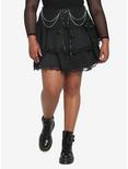 Black Lace-Up Chain Tiered Skirt Plus Size, BLACK, hi-res