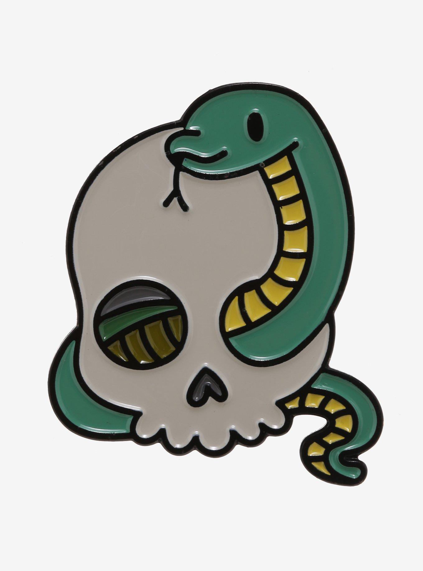 Kawaii Skull & Snake Enamel Pin By JCLovely, , hi-res