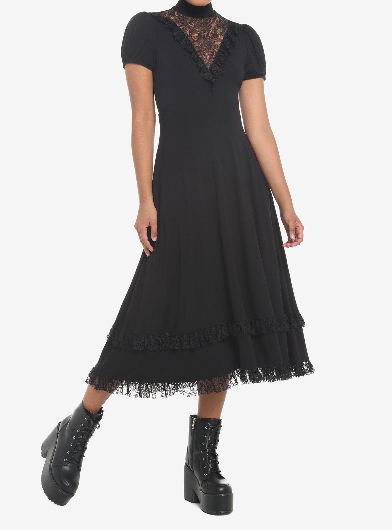 Black Lace Midi Dress, BLACK, hi-res