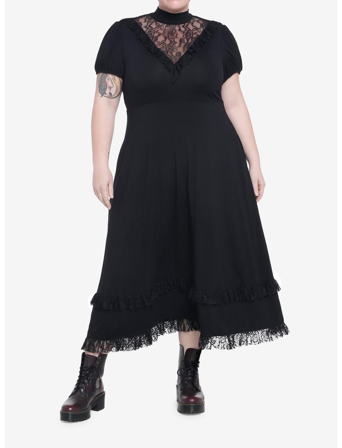 Black Lace Midi Dress Plus Size, BLACK, hi-res