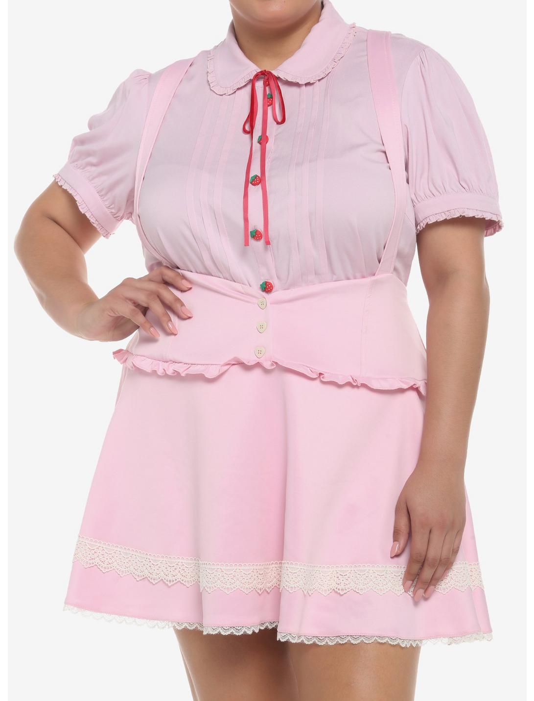 Pink Hearts & Lace Suspender Skirt Plus Size, PINK, hi-res