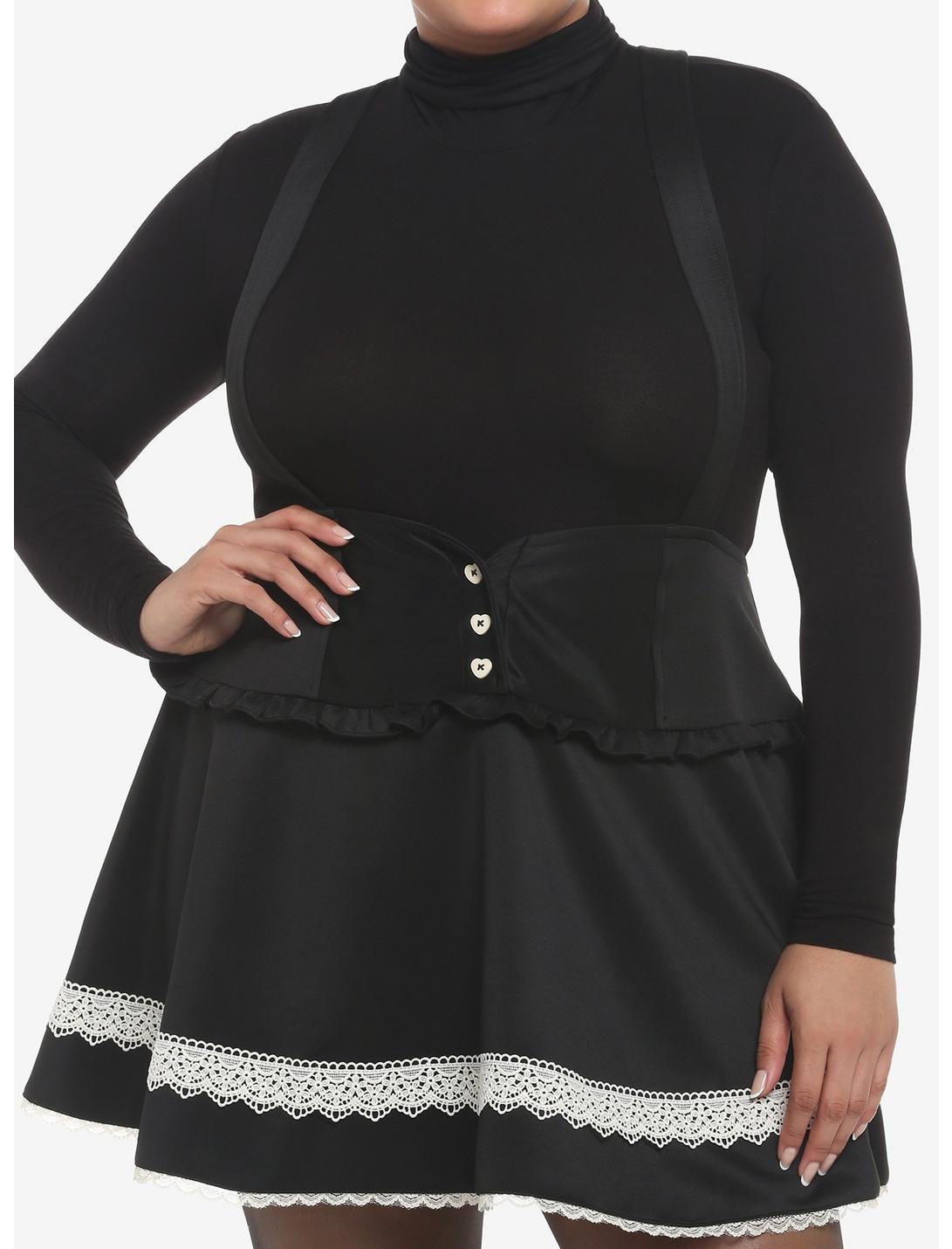 Black & White Lace Heart Waist Suspender Skirt Plus Size, BLACK, hi-res