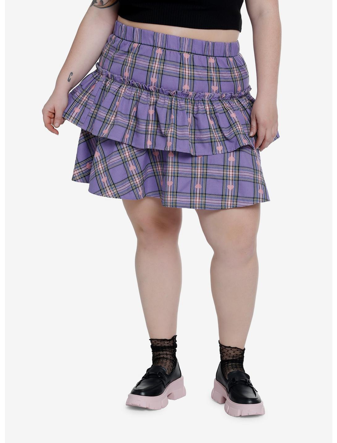 Plaid Hearts Tiered Skirt Plus Size, PLAID, hi-res