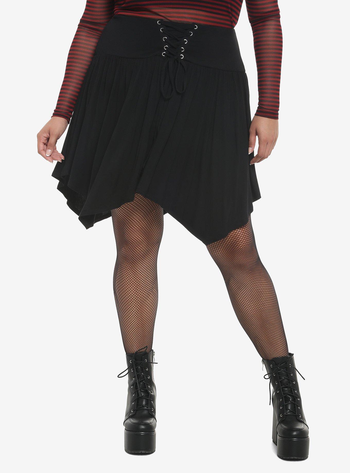 Black Lace Up Hanky Hem Skirt Plus Size Hot Topic