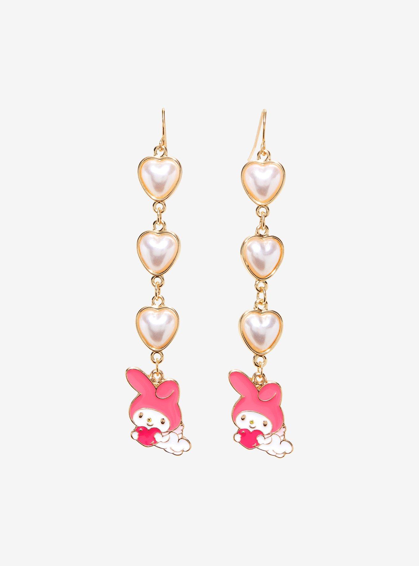 My Melody Heart Pearl Drop Earrings, , hi-res