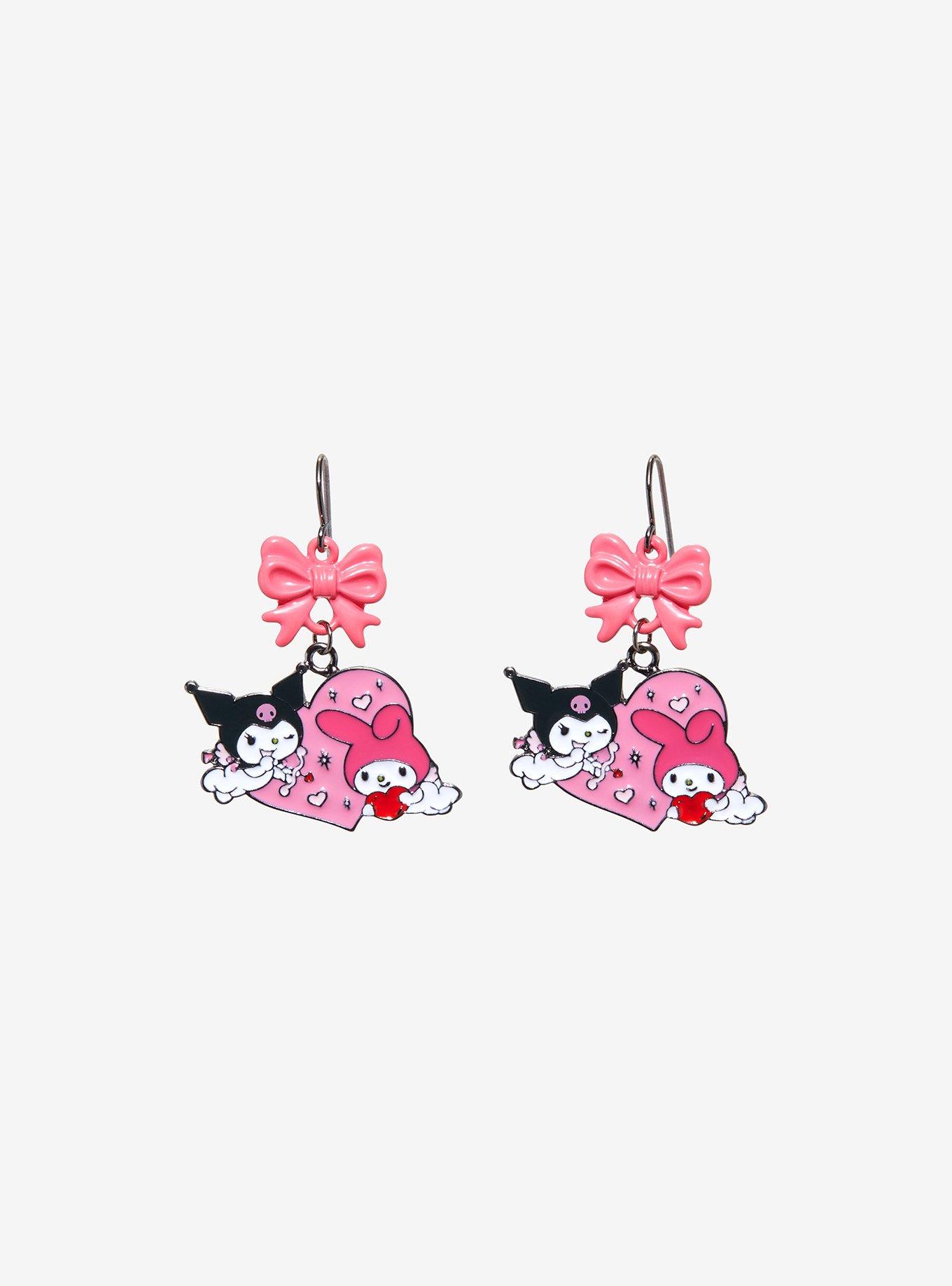 Kuromi & My Melody Bow Drop Earrings Hot Topic