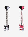 My Melody & Kuromi Hearts Mismatch Chain Earrings, , hi-res