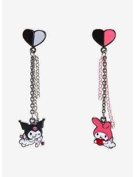 My Melody & Kuromi Hearts Mismatch Chain Earrings, , hi-res