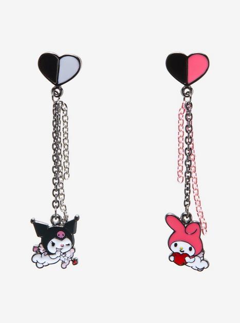 My Melody & Kuromi Hearts Mismatch Chain Earrings | Hot Topic