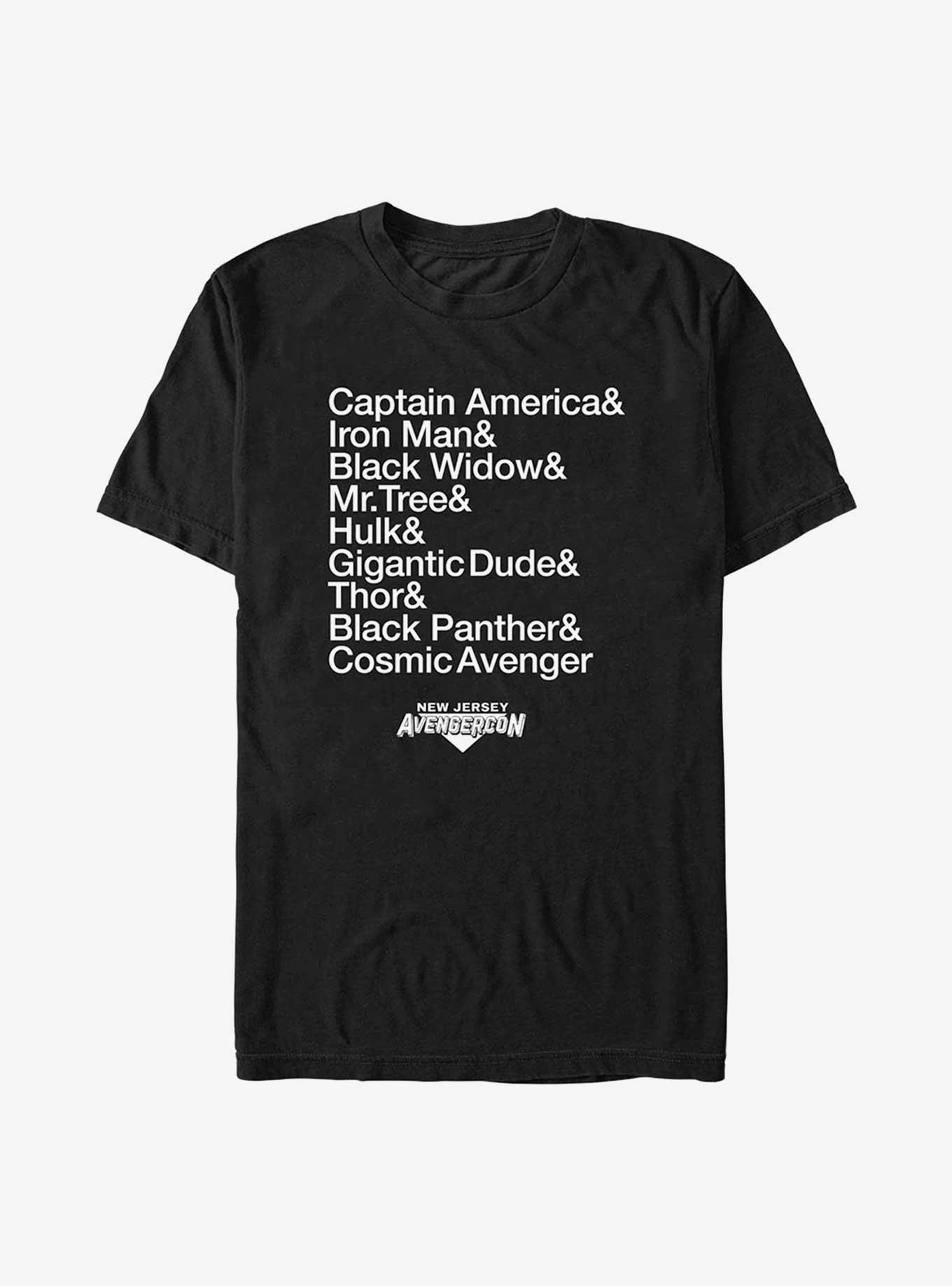 Marvel Ms. Marvel Name List Avengercon T-Shirt, BLACK, hi-res view 1